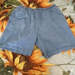 Light Blue Denim Elastic Waist Shorts